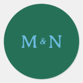 Blauw Monogrammed Wedding Invitation Seal Ronde Sticker (Voorkant)