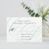 Blauw Monogrammed Wedding RSVP Kaarten (Staand voorkant)