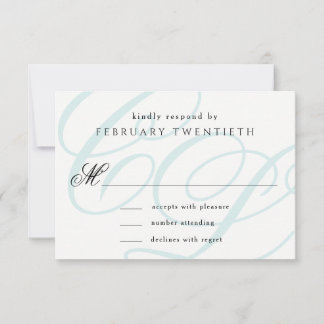 Blauw Monogrammed Wedding RSVP Kaarten Kaartje