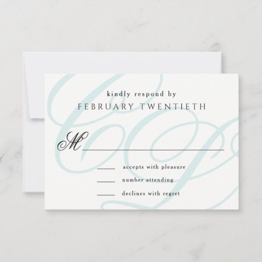 Blauw Monogrammed Wedding RSVP Kaarten Kaartje (Voorkant)