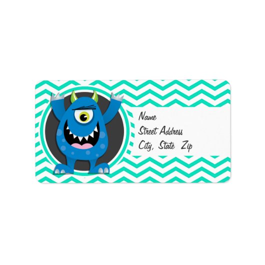 Blauw monster; Aqua Green Chevron Etiket (Voorkant)