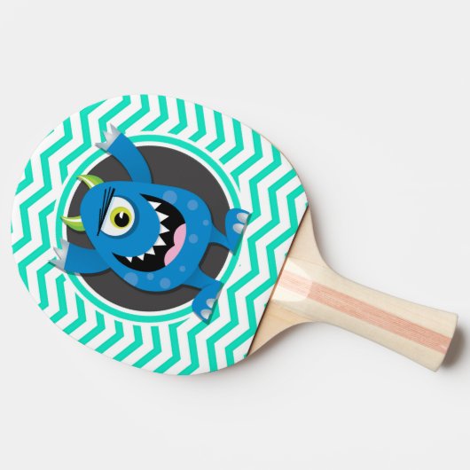 Blauw monster; Aqua Green Chevron Tafeltennisbatje (Zijkant)