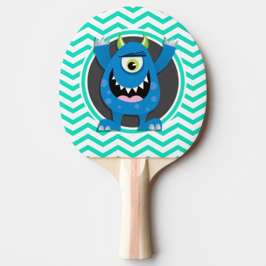 Blauw monster; Aqua Green Chevron Tafeltennisbatje (Voorkant)