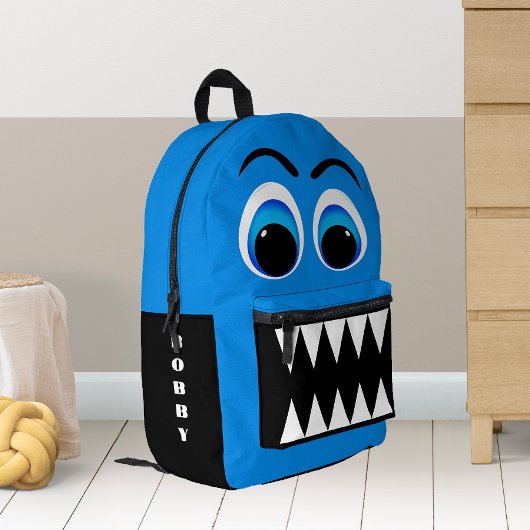 Blauw Monster Grote Ogen en Enge Tanden Gepersonal Bedrukte Rugzak