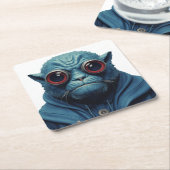 Blauw Monster Kartonnen Onderzetters (Schuin)