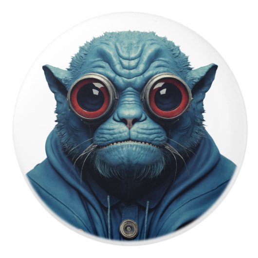 Blauw Monster Keramische Knop (Voorkant)