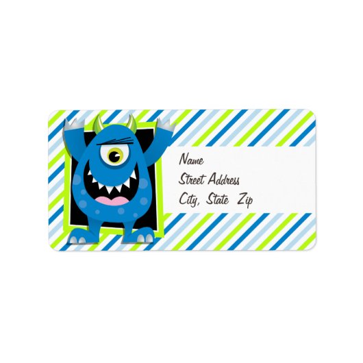 Blauw monster; Neon groen, witte strepen Etiket (Voorkant)