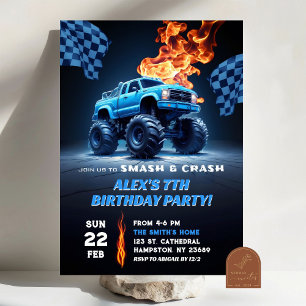 Blauw Monster Truck Verjaardag Kaart