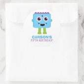 Blauw Monster Verjaardag Custom Naam Leeftijd Stic Ronde Sticker (Tas)