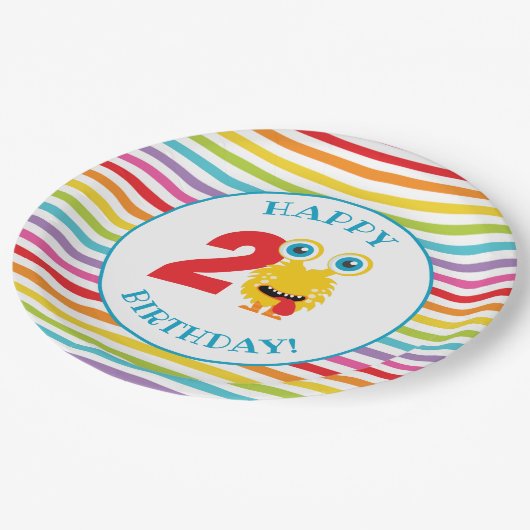 Blauw Monster Verjaardagsfeest Papieren Bordje (Gekanteld)