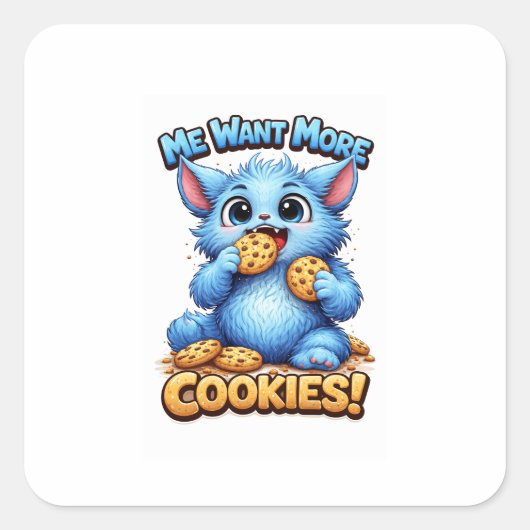 Blauw Monster Vierkante Sticker (Voorkant)