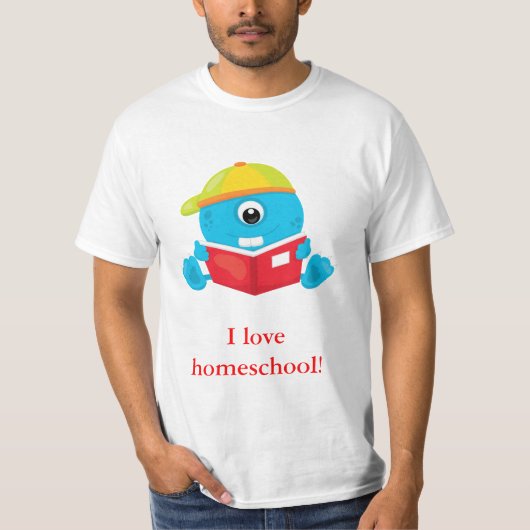 Blauw monster waar ik van Homeschool hou T-shirt (Voorkant)