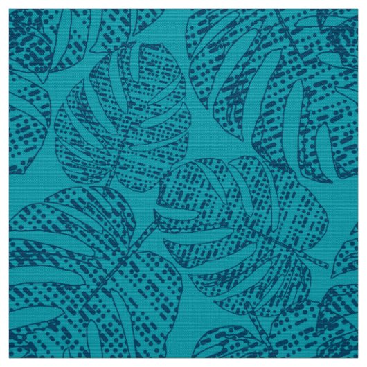Blauw monstera-bladeren. stof (Swatch)