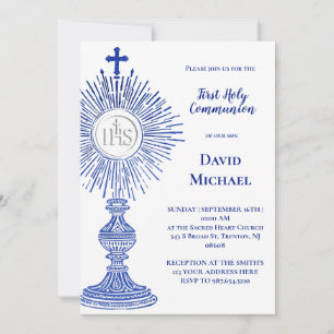 blauw monstrance ontwerp Eerste Heilige Communie Kaart