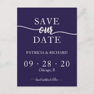 Blauw Mooie Calligrafie Huwelijk Save The Date Briefkaart