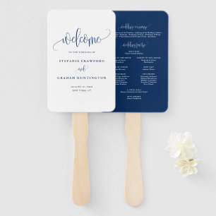 Blauw Mooie Calligrafie Script Trouwprogramma Handwaaier