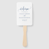 Blauw Mooie Calligrafie Script Trouwprogramma Handwaaier (Voorkant)