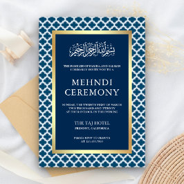 Blauw Moors Quatrefoil Islamitisch Mehndi-ceremoni Informatiekaartje