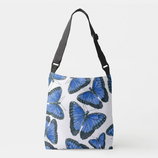 Blauw morfovlinderpatroonontwerp crossbody tas (Voorkant)