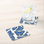 Blauw morfovlinderpatroonontwerp kartonnen onderzetters (Insitu)