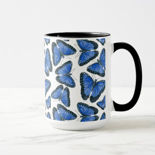 Blauw morfovlinderpatroonontwerp mok (Rechts)
