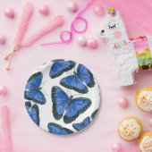 Blauw morfovlinderpatroonontwerp papieren bordje (Feest)