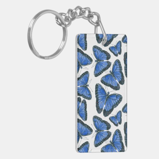 Blauw morfovlinderpatroonontwerp sleutelhanger (Voorkant Links)
