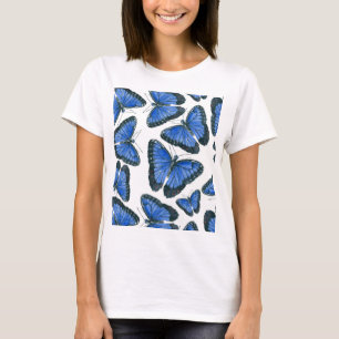 Blauw morfovlinderpatroonontwerp t-shirt