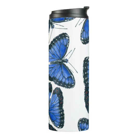 Blauw morfovlinderpatroonontwerp thermosbeker (Gedraaid links)