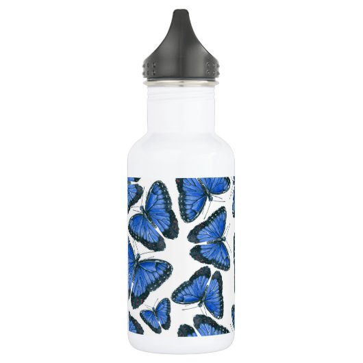 Blauw morfovlinderpatroonontwerp waterfles  (Links)