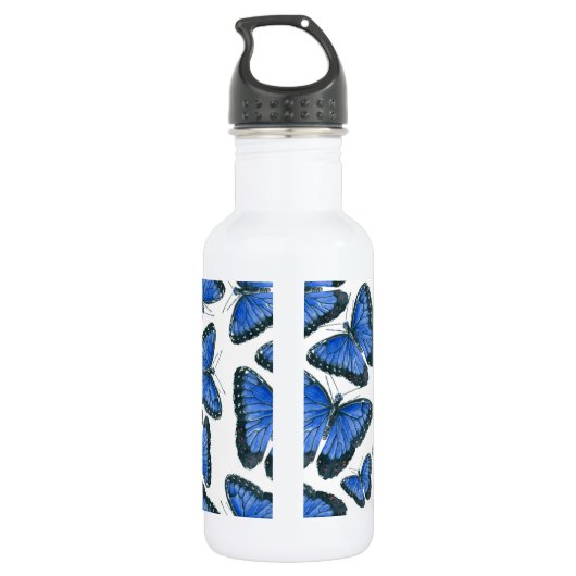 Blauw morfovlinderpatroonontwerp waterfles (Achterkant)