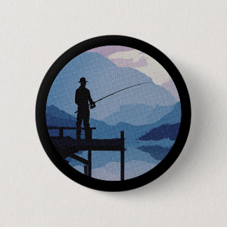Blauw Morgen Schemer Visvangst Ronde Button 5,7 Cm