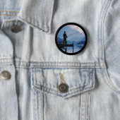 Blauw Morgen Schemer Visvangst Ronde Button 5,7 Cm (In situ)