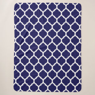 Blauw Morokkaans Quatrefoil Patroon Sherpa Deken