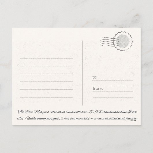 Blauw moskee Briefkaart (Achterkant)