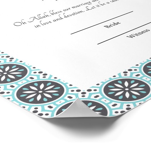 blauw moslim nikkah certificaat poster (Hoek)