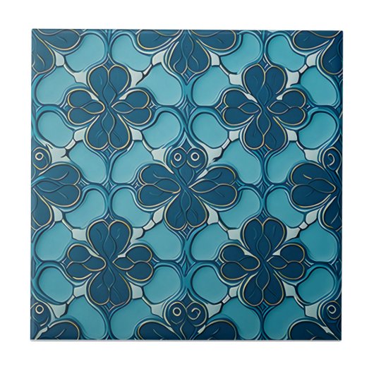 Blauw motief  art nouveau keramische tegels tegeltje (Voorkant)