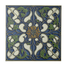 Blauw motief  art nouveau keramische tegels tegeltje