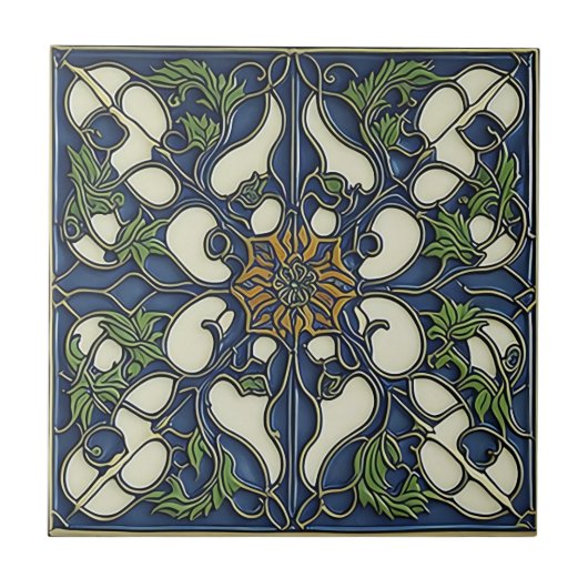 Blauw motief  art nouveau keramische tegels tegeltje (Voorkant)