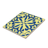 Blauw motief op gele achtergrond tegeltje (Zijkant)