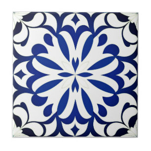Blauw motief op witte achtergrond tegeltje