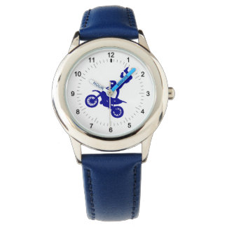 Blauw motorcross crossmotor kind polshorloge horloge