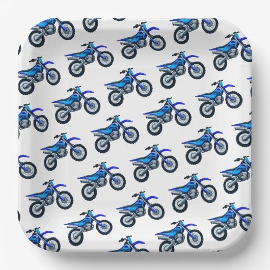 Blauw Motorcross Vuilfiets Verjaardagsfeest Papieren Bordje (Voorkant)