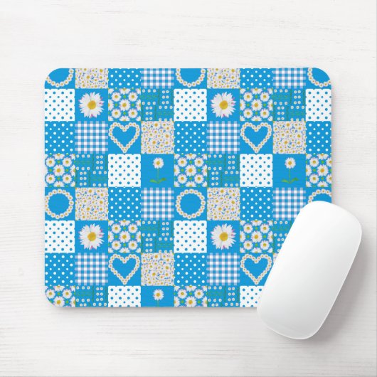 Blauw Mousepad: Daisychains, Faux Patchwork Muismat (Met muis)