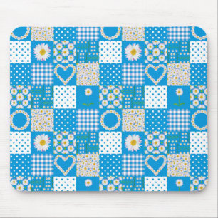 Blauw Mousepad: Daisychains, Faux Patchwork Muismat