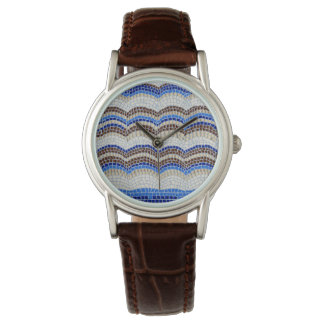 Blauw mozaïek dameshorloge horloge