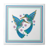 Blauw Mozaïek Kolibries Tegeltje (Voorkant)