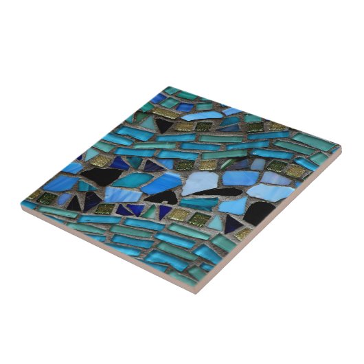 Blauw Mozaïek Patroon print Tegeltje (Zijkant)