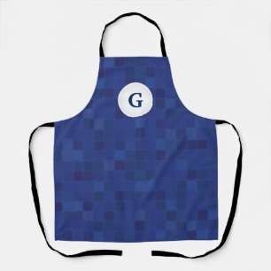 Blauw mozaïek pixel patroon gepersonaliseerde mono schort