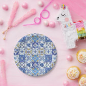 Blauw Mozaïek Tegels Verjaardag Bruids Baby shower Papieren Bordje (Feest)